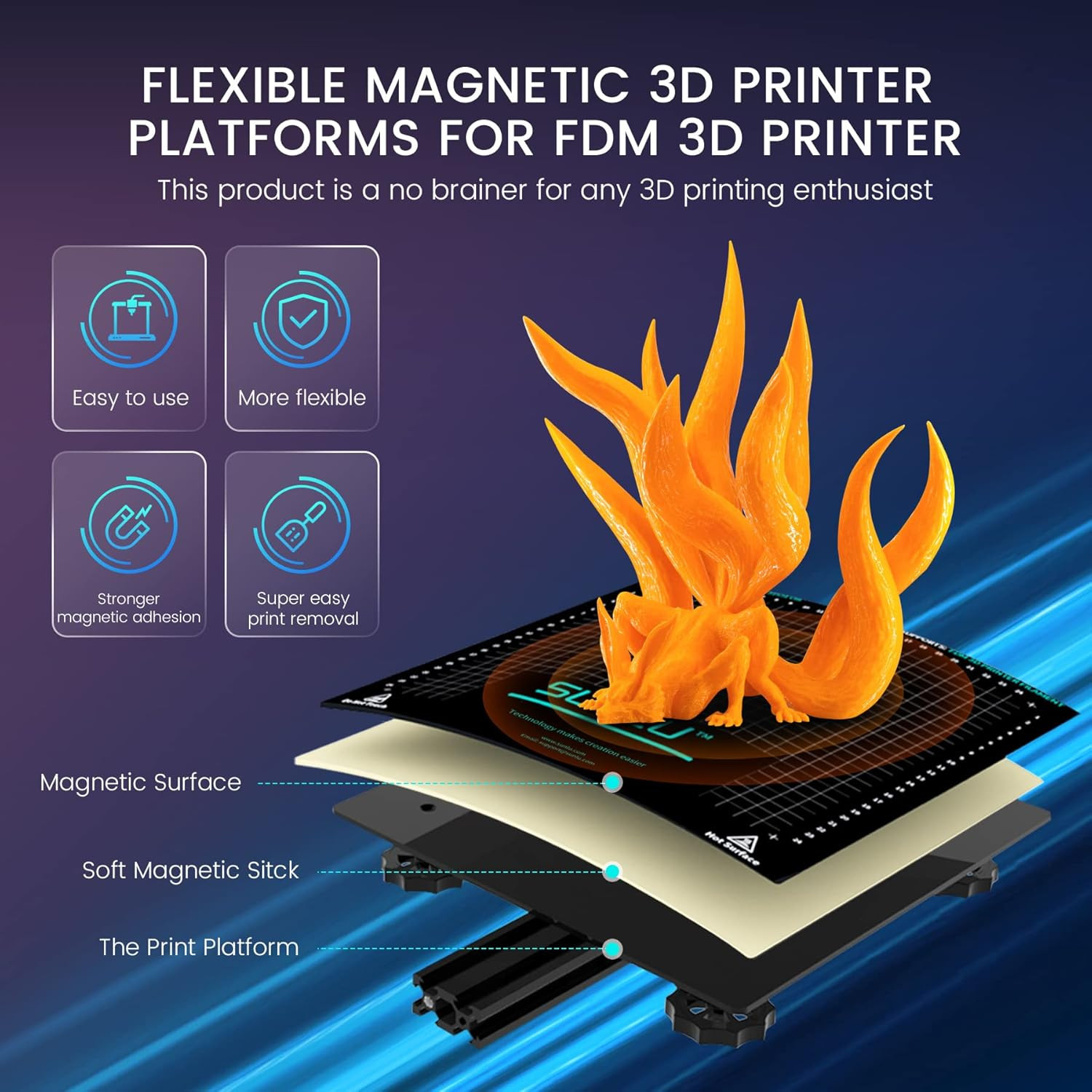 Sunlu 3D Printer Flexible Removable Magnetic Build Plate Heated Bed 235X235MM