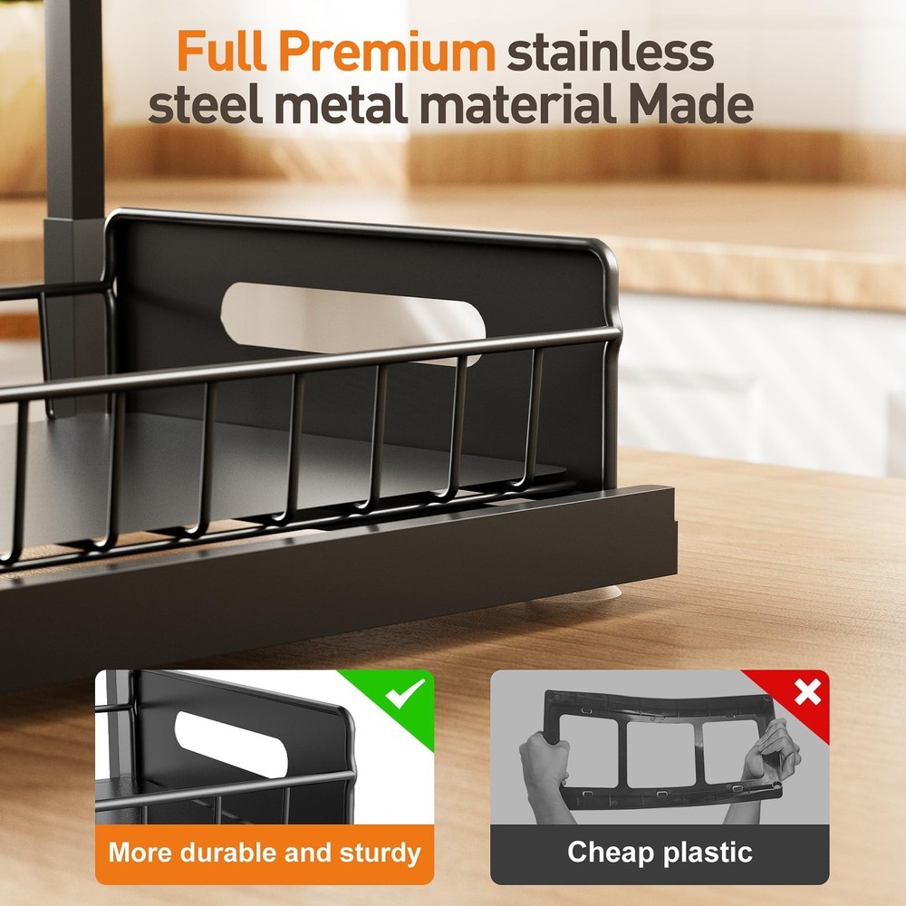 Under Sink Organizer,Metal Pull Out Cabinet Organizer Shelf,Kitchen Bathroom ...