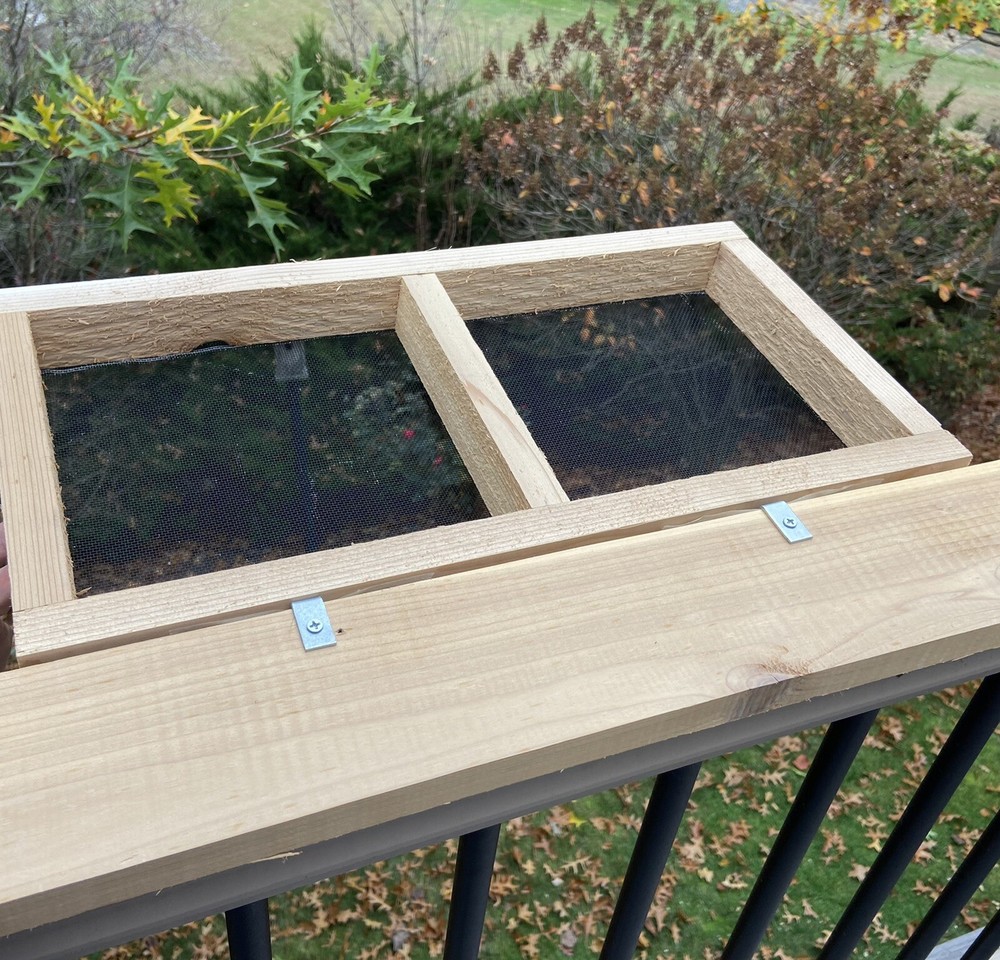 Bird Feeder - Large cedar platform tray bird feeder for deck railing. Made In US