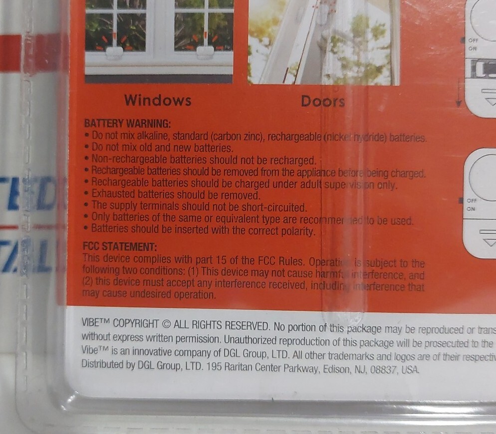 Vibe e-ssentials Window & Door Security Alarm Simple Install 2-pack New Sealed