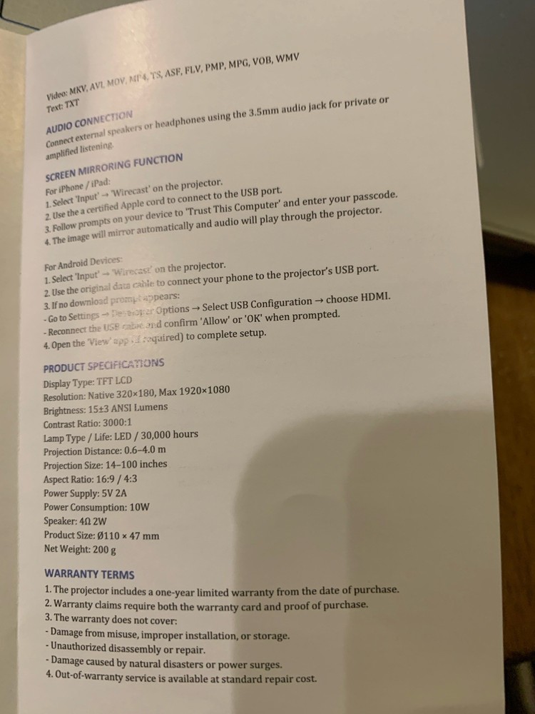 Journeyman Mini Projector 1080P Resolution New in Box