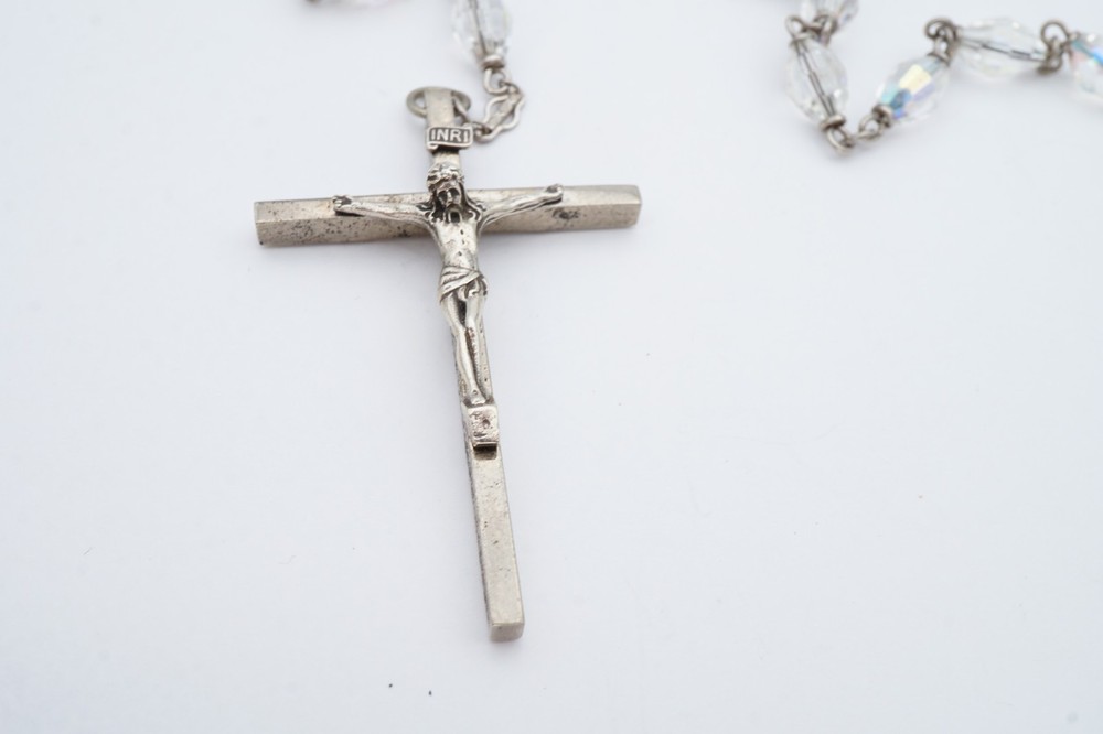 Vintage Sterling Silver 925 Rosary Crystal Beads 40"