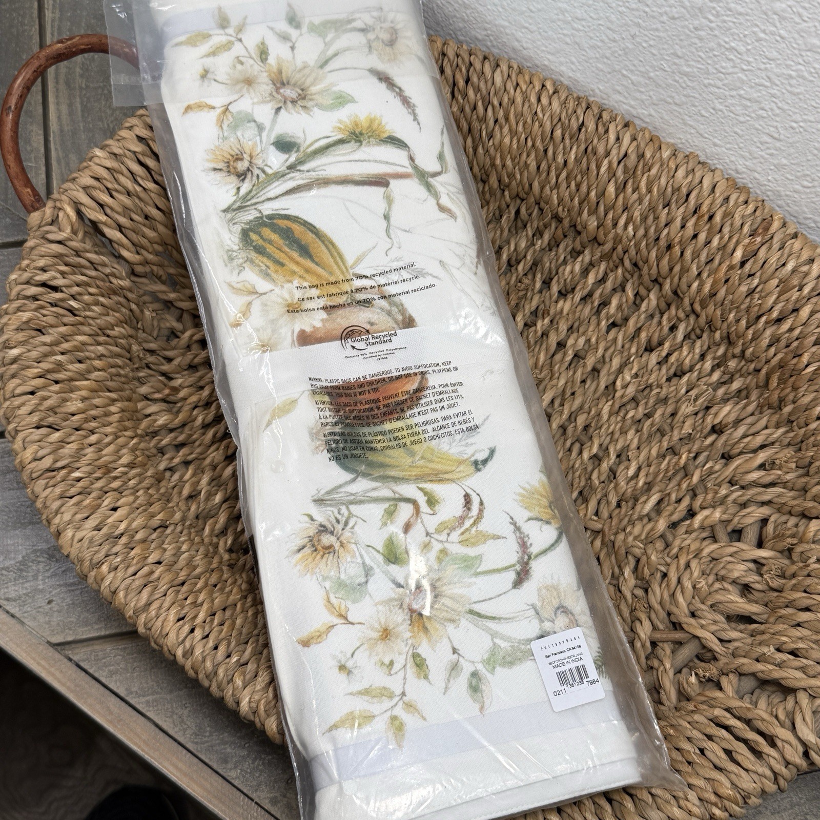 POTTERY BARN BEDFORD HARVEST COTTON/LINEN TABLE RUNNER ~ 18 X 108”