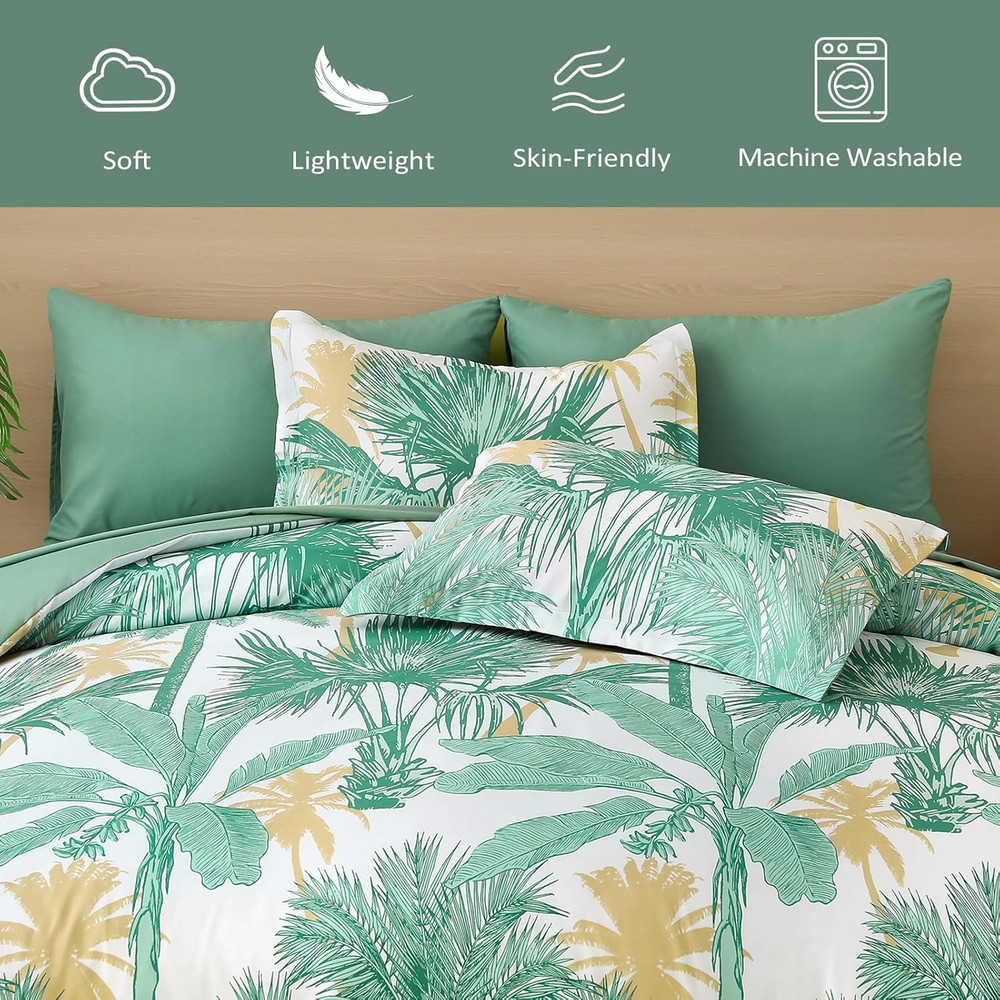 Comforter Set Queen Size, 7 Pieces Aqua Botanical Bed in a Bag, Soft Microfiber