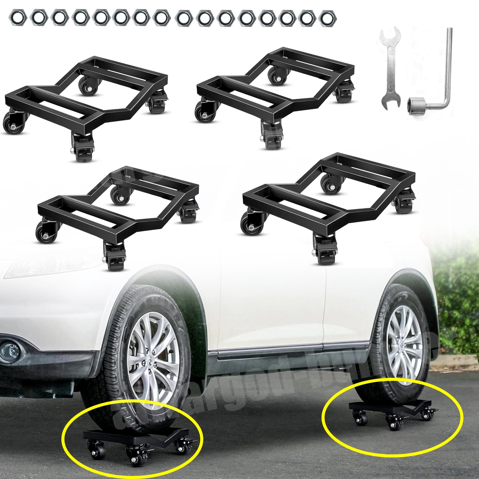 Car Dolly Set of 4, 10000 LBS Capacity Wheel Dolly Antiskid Vehicle Dollies
