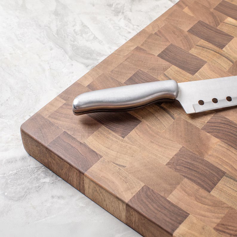 Walnut End Grain Cutting Board for Kitchen, Thick Charcuterie Chopping Block