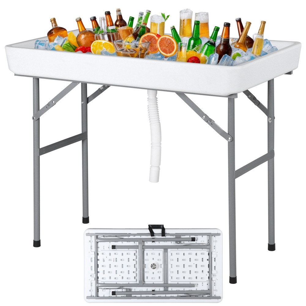 Foldable Party Ice Bin Table with Edge & Skirt Portable Folding Tailgating Table