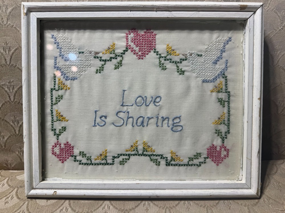 Vintage Needlepoint "Love Is Sharing" - Framed