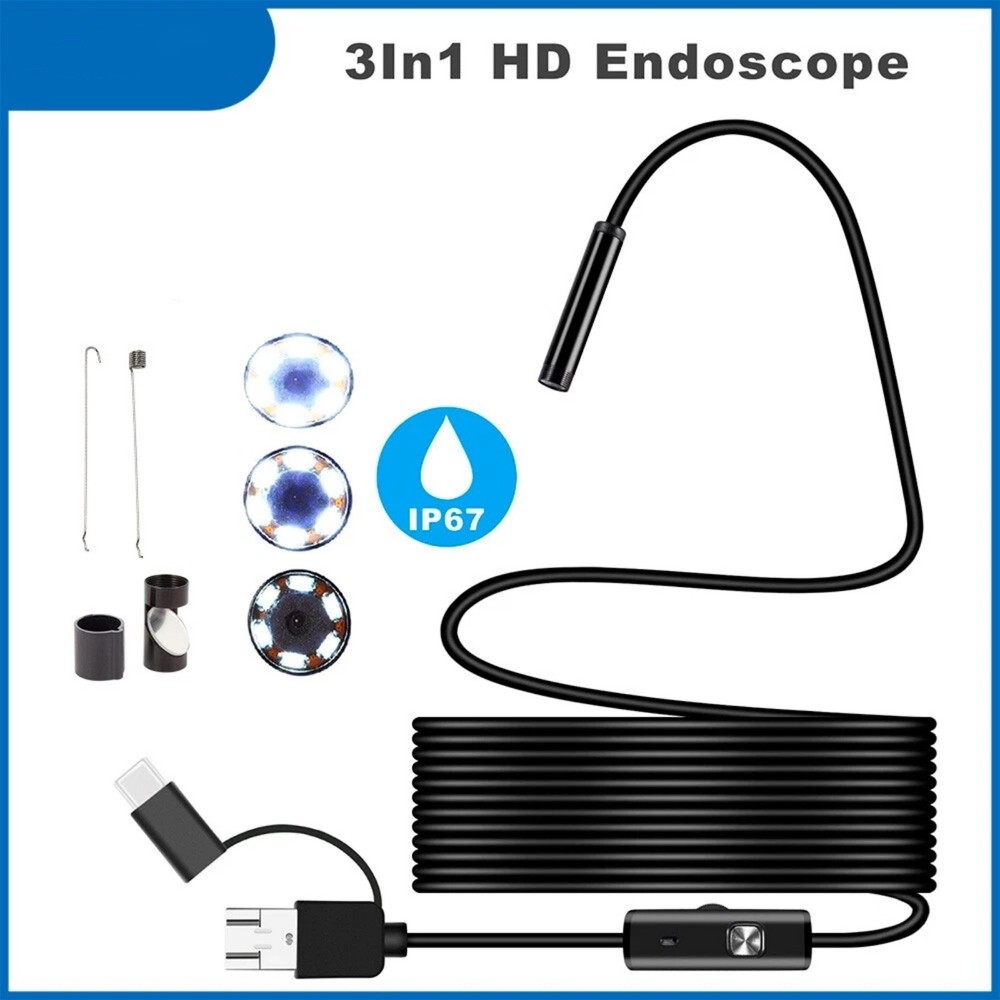 Endoscope 2M 6 LED Borescope Camera for Android USB Type-C 7mm HD Inspection