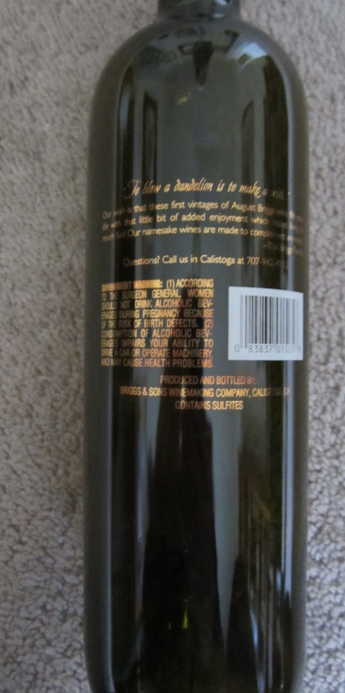2005 August Briggs empty wine bottle with cork