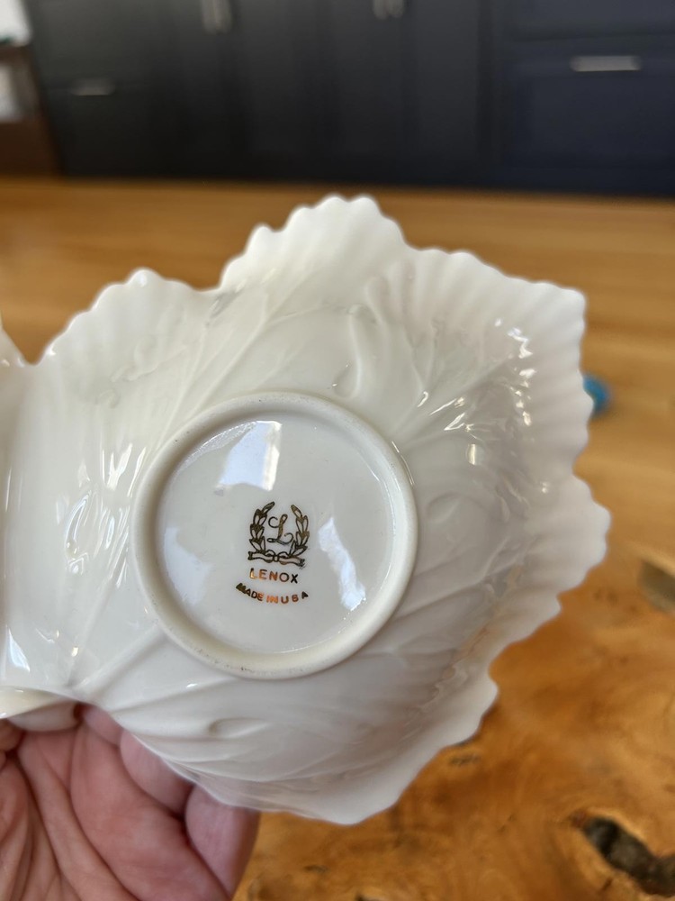 Lenox Cream Porcelain Double Leaf Serving Dish