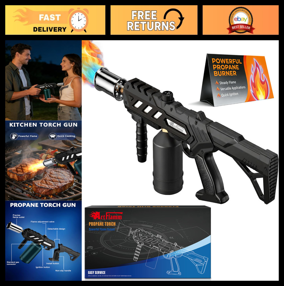 Powerful Detachable Propane Torch Gun - Adjustable Flame BBQ Burner, Campfire &