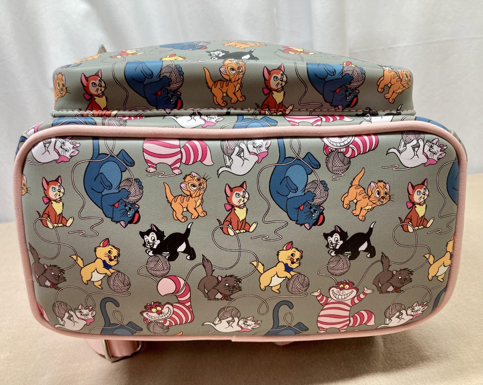 Disney Loungefly Cats Kittens Yarn Allover Print Mini Backpack Pink Gray NWT
