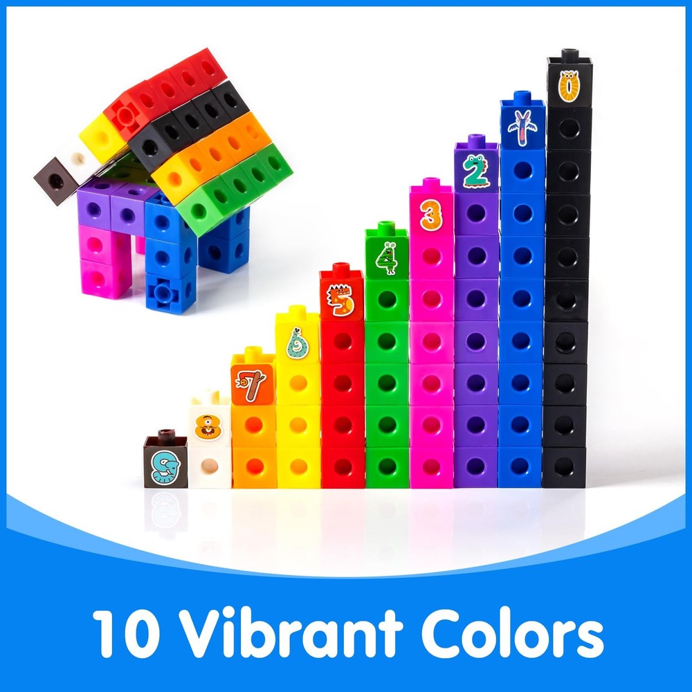 Odoorgames 100 Pcs Math Linking Cubes with 384 Standard, Multiple Colors
