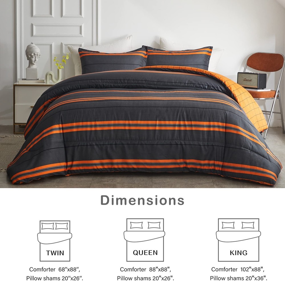 Flysheep 3 Pcs Modern Boho Halloween Comforter Set King Size, Bright Orange S...