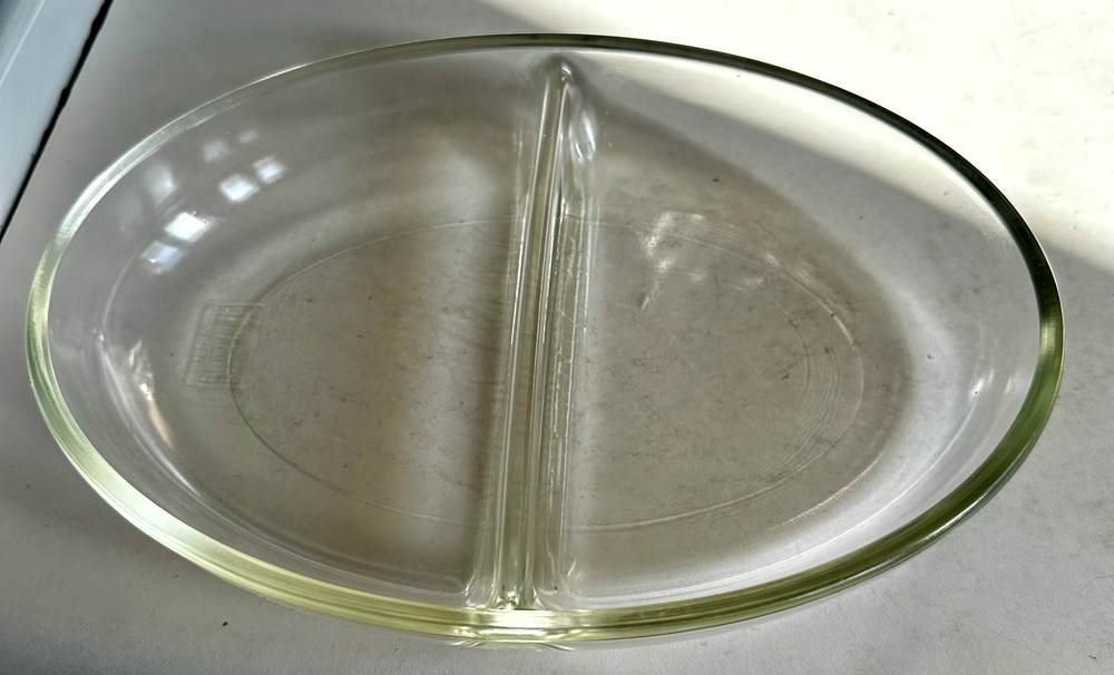 Silverplate Serving Bowl with GlasBake 558 Two-compartment Insert 11 1/2" Oval