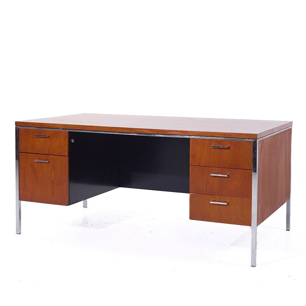 Mid Century Walnut and Chrome Executive Desk