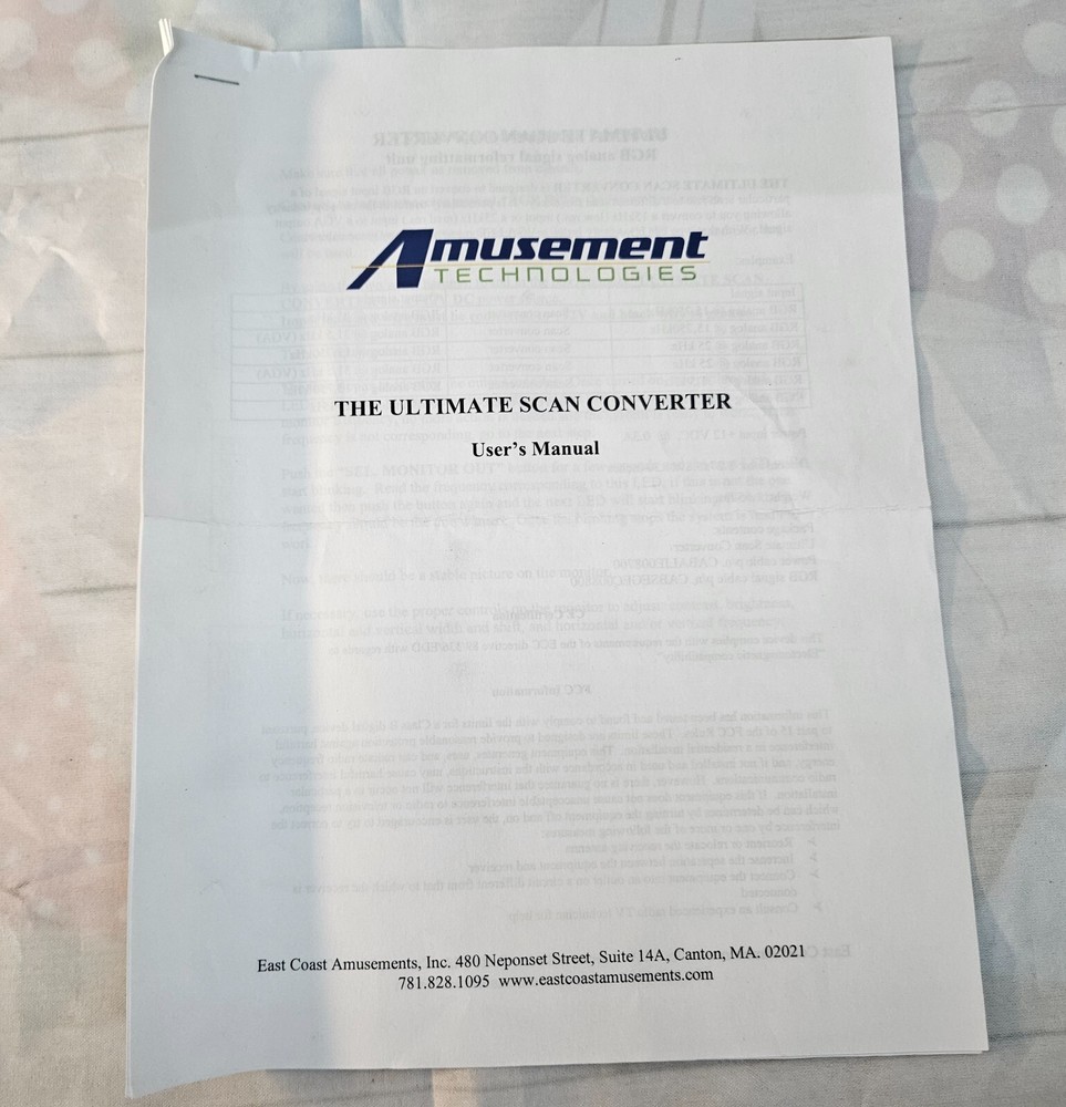 Amusement Technologies ULTIMATE SCAN COMVERTER User Manual