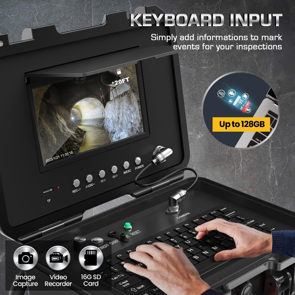 Sewer Camera Self Leveling, 7MM Thicker Pushrod, Keyboard, Distance Counter, ...