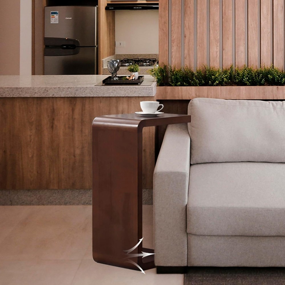 C Shaped End Table Solid Wood Sofa Side Table Couch Bed & Living Room