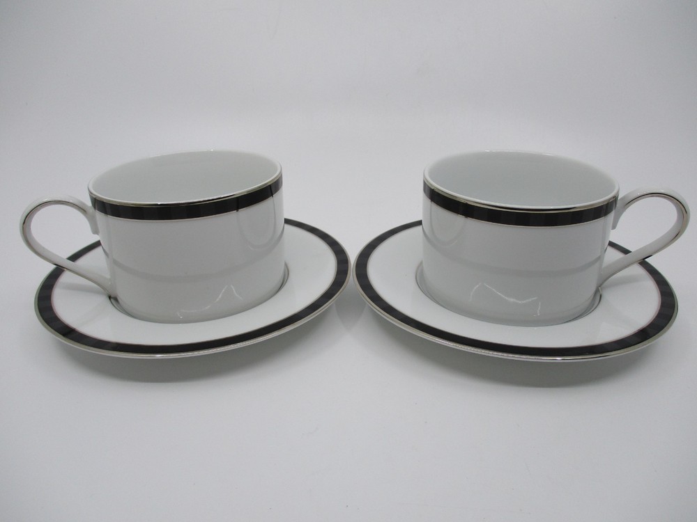 NIKKO BLACK TIE - 2 CUPS & SAUCERS - 2 1/4"  1202C