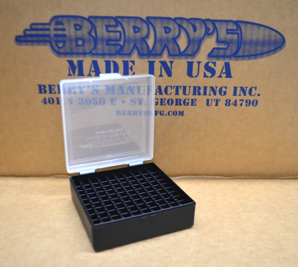 5 x 38 / 357 BERRY AMMO BOXES 100 ROUND PLASTIC AMMO STORAGE CLEAR / BLACK)