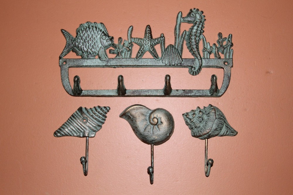Sealife Theme Bathroom Decor, Wall Hooks, Nautical Escape 4 pcs