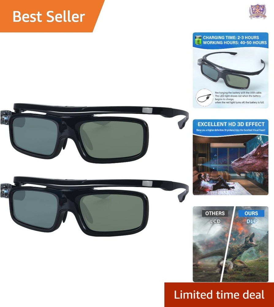 3D Glasses Active Shutter Rechargeable for DLP-Link Projectors 2 Pack