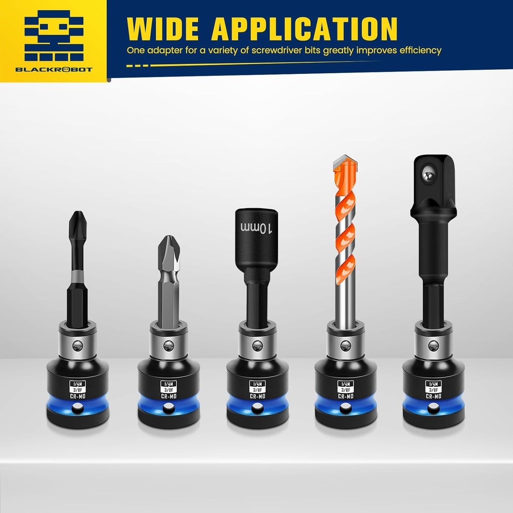 BLACKROBOT 3/8" Drive to 1/4" Hex Adapter 2pc