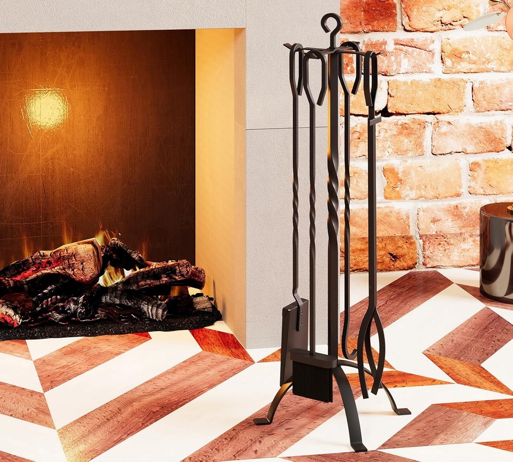 5 Pieces Fireplace Tools Sets Fireplace Accessories Tools Holder W/ Handles