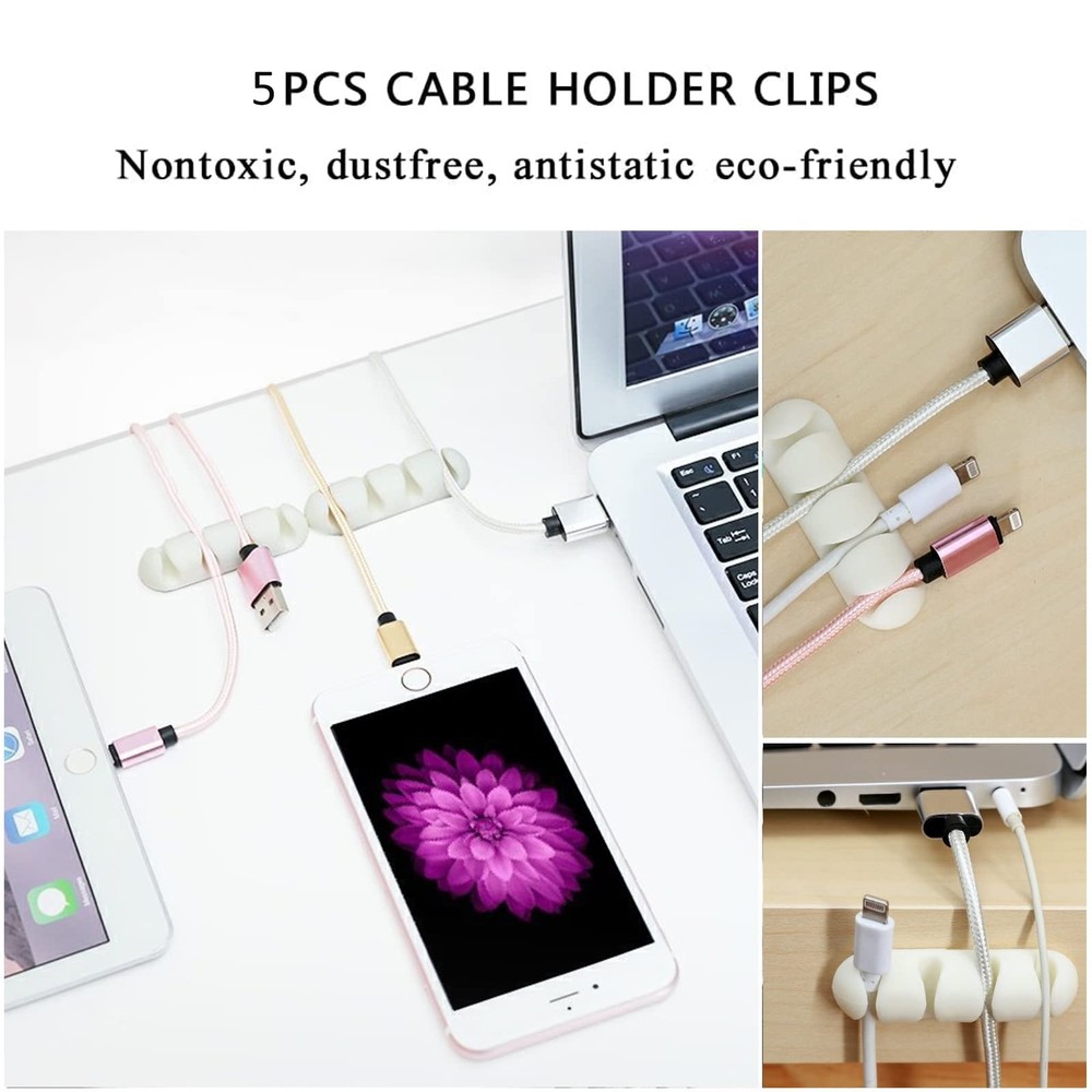 White Cable Management Organizer Kit, 2 Wire Sleeve Protector, 41 Self Adhesi...