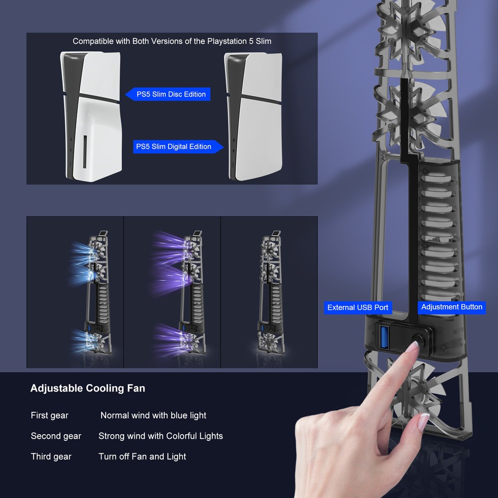 For PS5 Slim Games Console External Cooling Fan Disc Digital Version Accessories