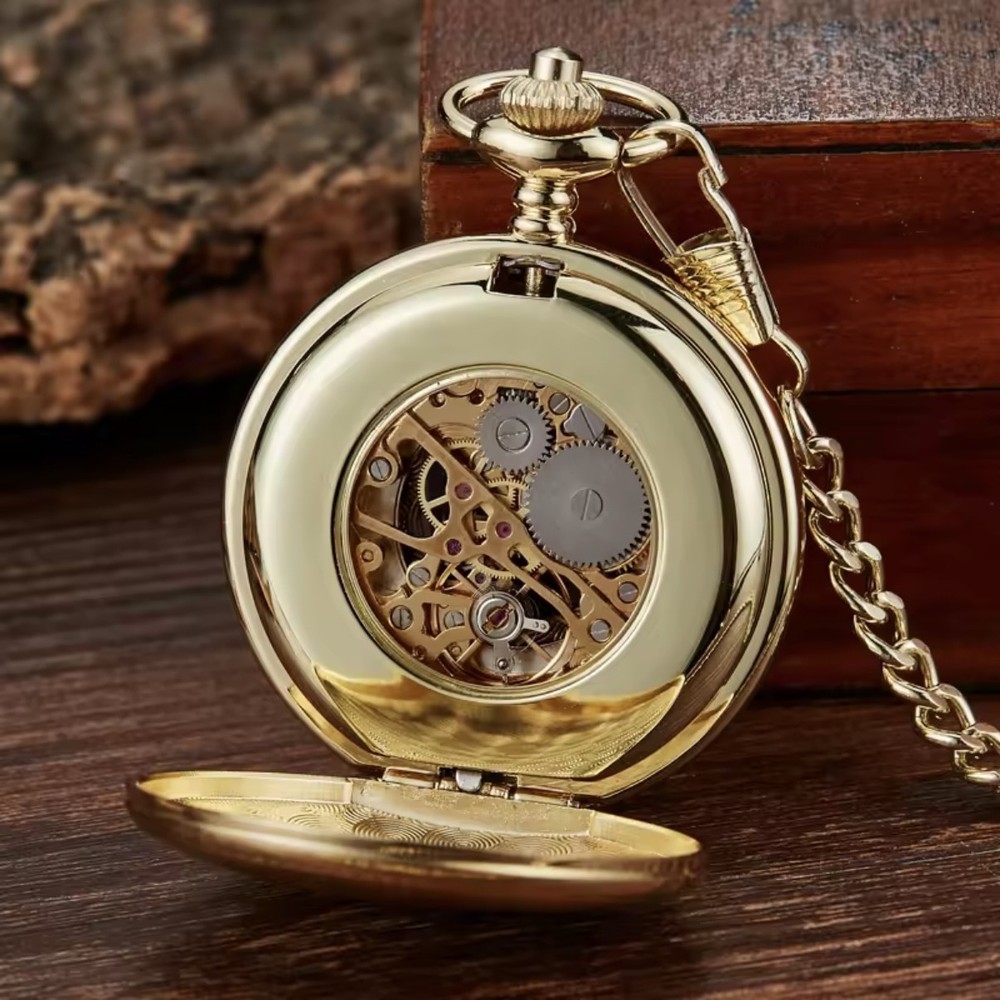Golden Double Face Mechanical Pocket Watch