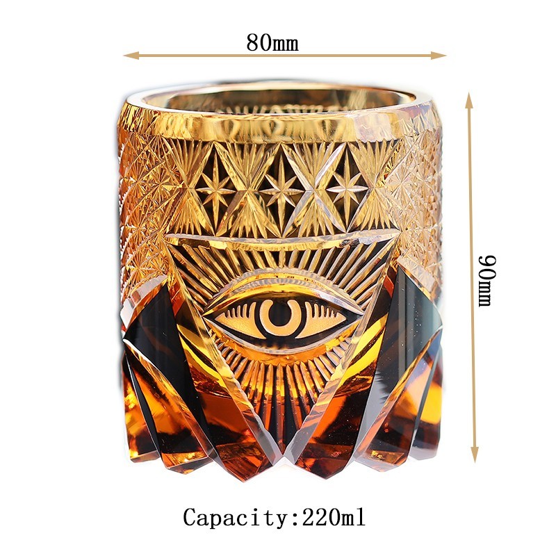 High-end Hand Carved Eye Pattern Edo Kiriko Glass Whisky Glass Amber Color