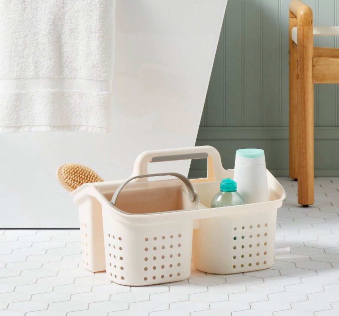 Room Essentials 2-in-1 Shower Caddy for Dorm Beige Polypropylene