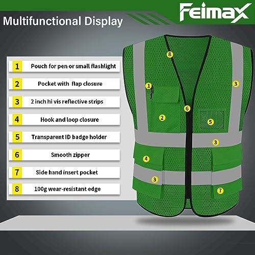 High Visibility Safety Vest Mesh Reflective Work Vests for Medium Dark Green