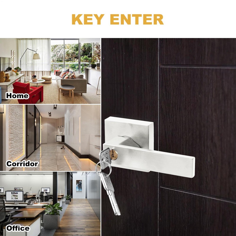 Sliver Door Lever Privacy Passage Handle Interior Square Knobs w/ 24 Keys
