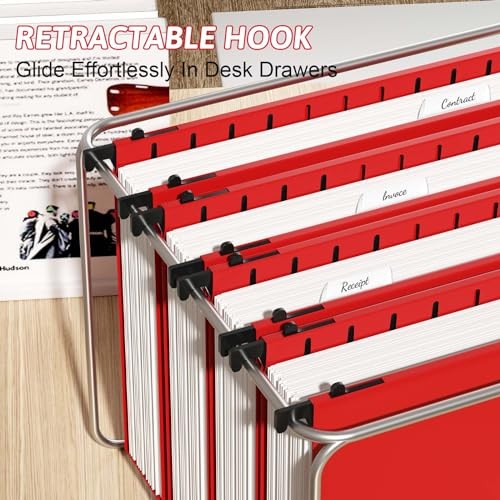 Plastic Hanging File Folder Extra Capacity,12 Pack Reinforced Hang Folders Red