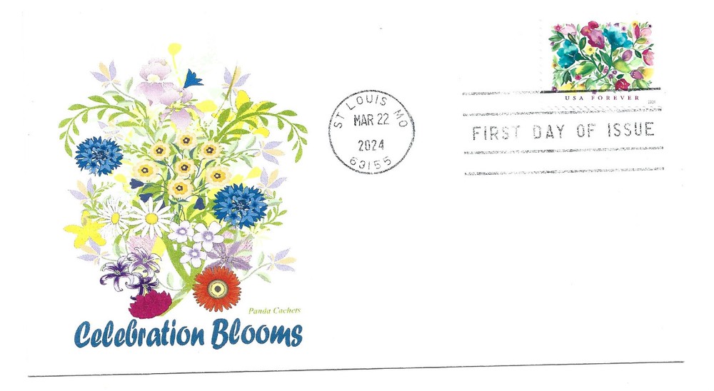 5849 Celebration Blooms Panda Cachets,  FDC