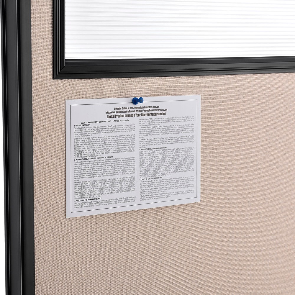 Office Partition Panel With Partial Window 60-1/4"W x 72"H Tan