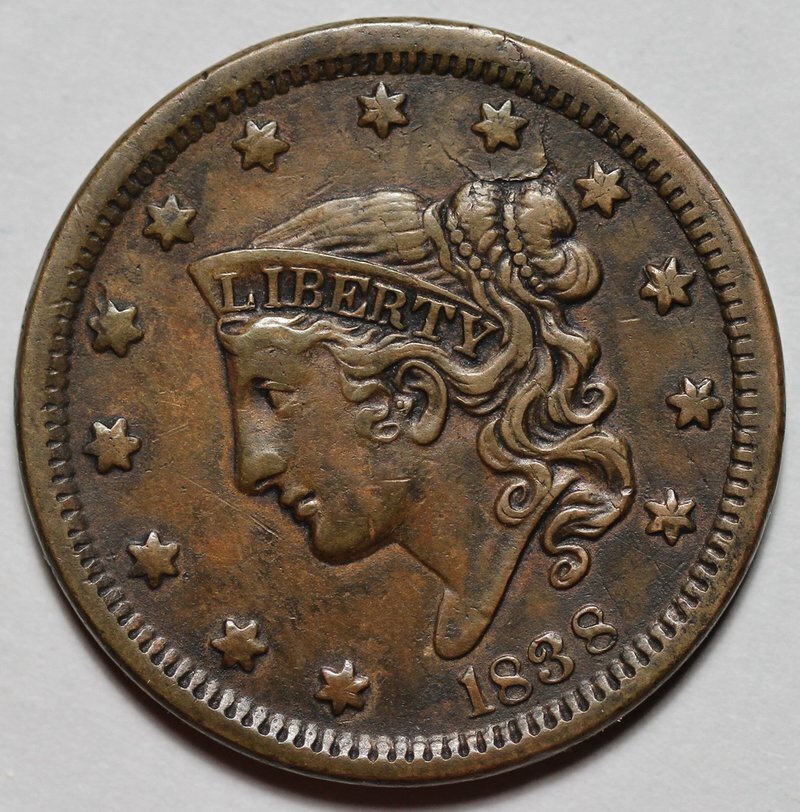 1838 Coronet Head Large Cent - US 1c Copper Coin