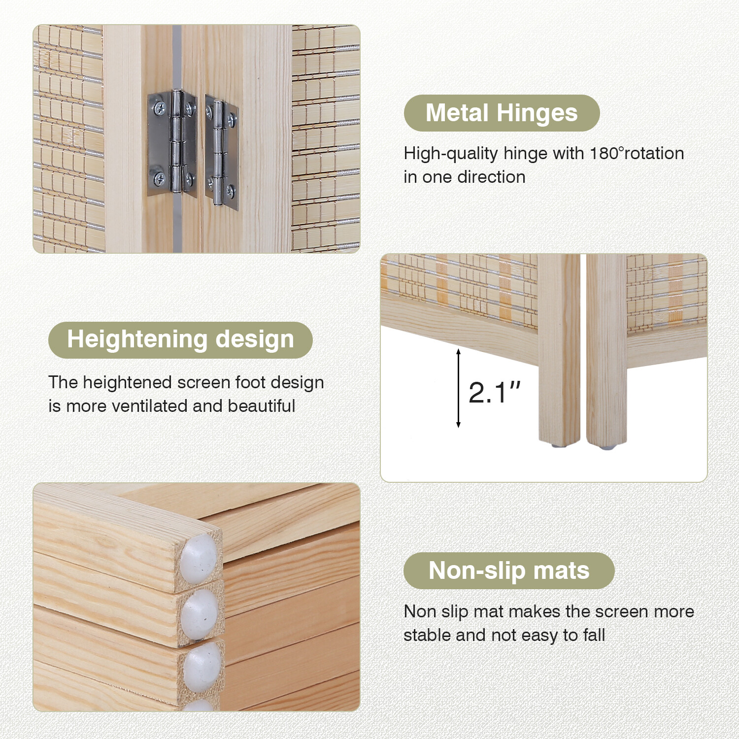 6 Panel Bamboo Room Divider, Folding Privacy Wall Divider Freestanding Partition