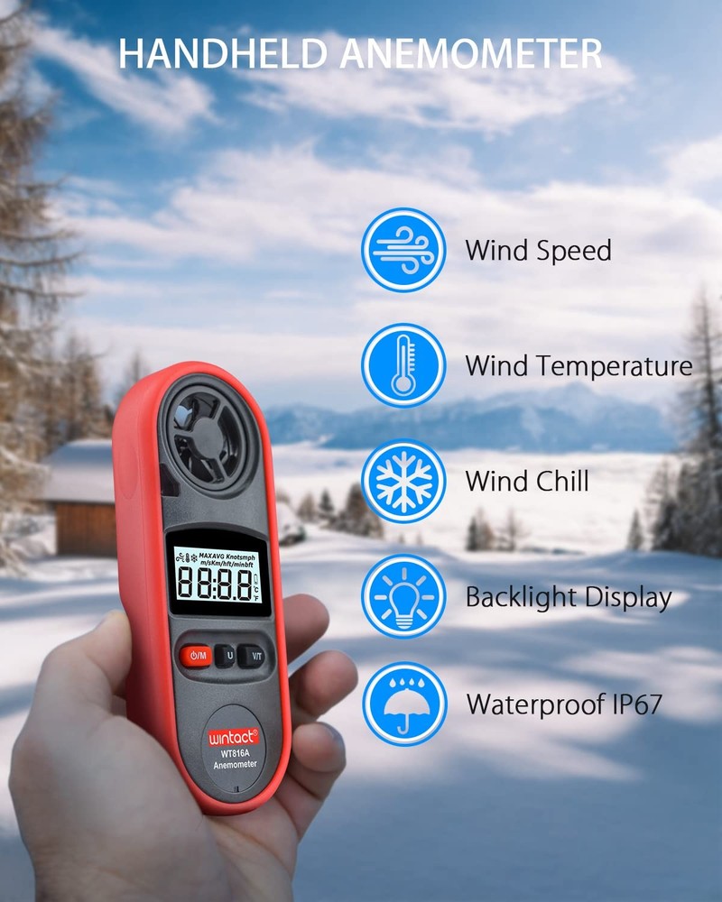 Handheld Anemometer, Digital Wing Wind Speedometer, Pocket Airflow G...