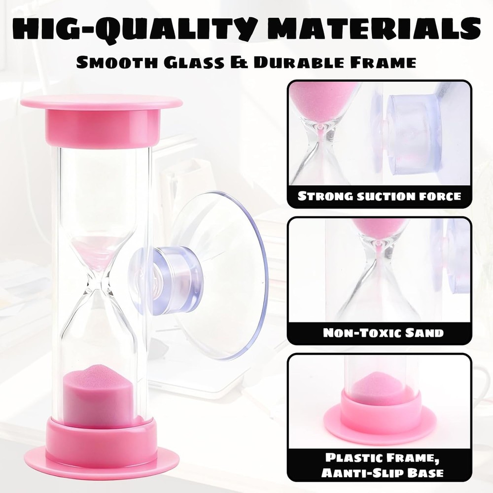 2 Pack 2 Minute Sand Timer with Suction Cup Unbreakable Kids Toothbrush Timer