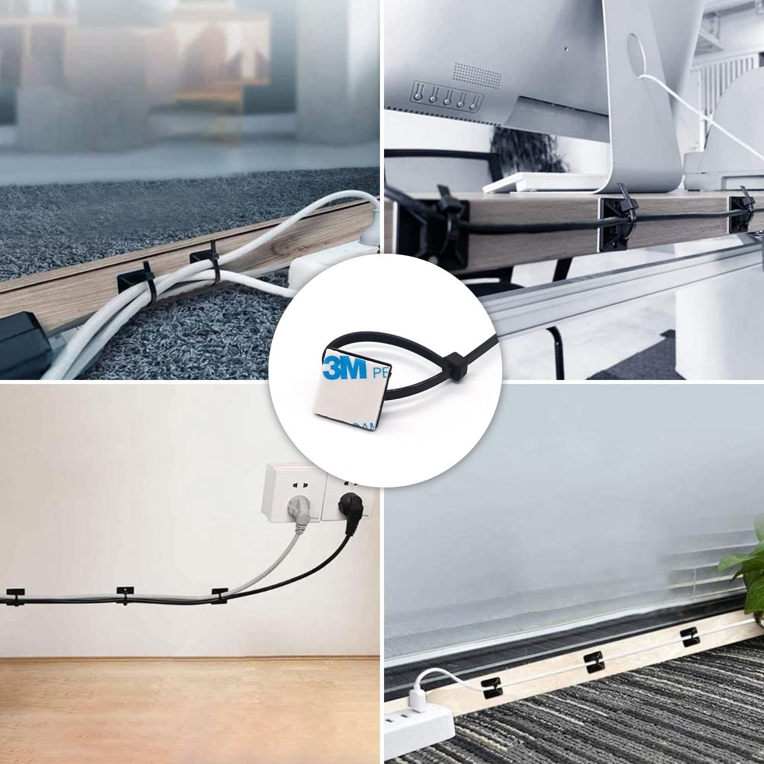 50 Sets Cable Zip Tie Mounts Kit With Self Adhesive 3/4" Wire Holder Squares Bla