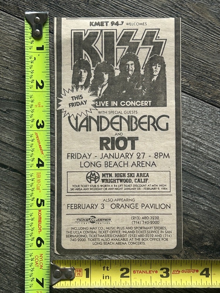 KISS Concert Ad Advert Lick It Up Tour Long Beach CA Jan 27 1984 Vintage Kiss B