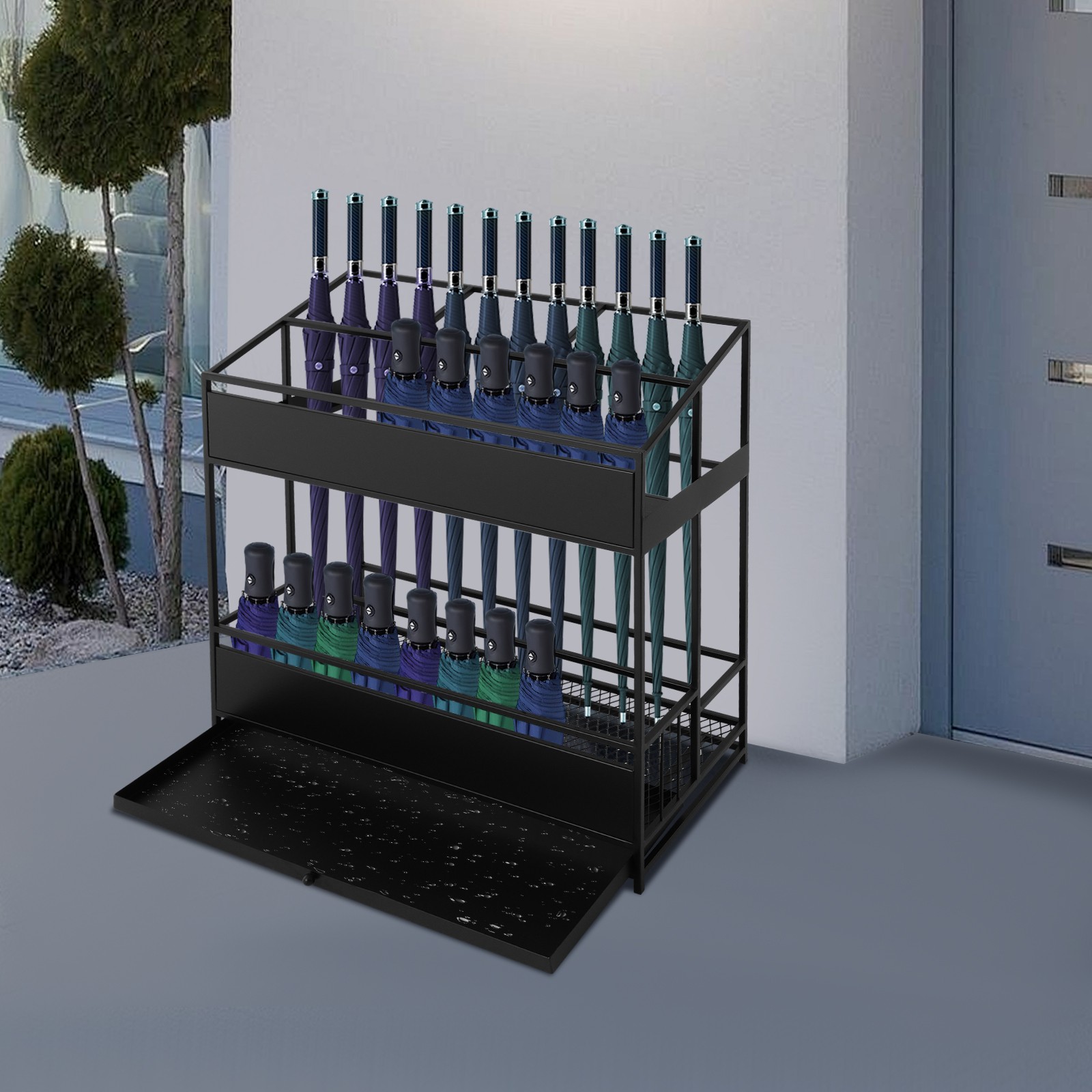 Metal Umbrella Rack Stand Mall Hotel Office Umbrella Holder Holds 24-46 Umbrella