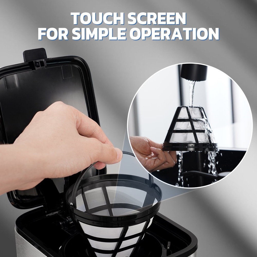 8-Cup Coffee Maker Black Programmable with Thermal Carafe, Touch Screen Timer