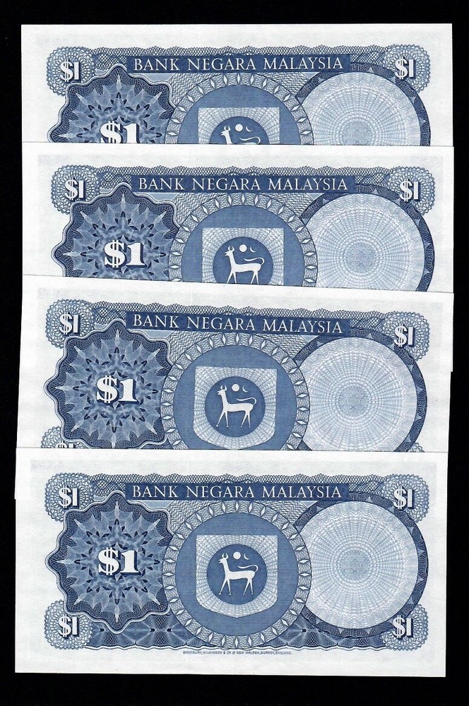 Malaysia 4 X 1 Ringgit 1981 - 83 P-13b ( Consecutive numbers ) UNC