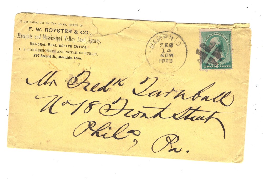 US  nice  ad  cover  Memphis  1888